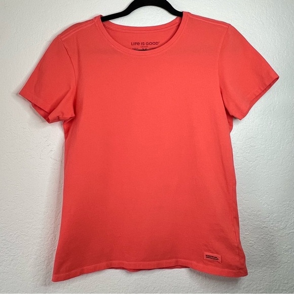 Life Is Good T Shirt Coral Plain Round Neck Short Sleeve Crusher Tee Size Medium - Picture 1 of 7